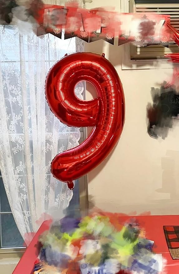 9 Balloon Numbers Party Decorations, 40In Red Balloons - Image 2