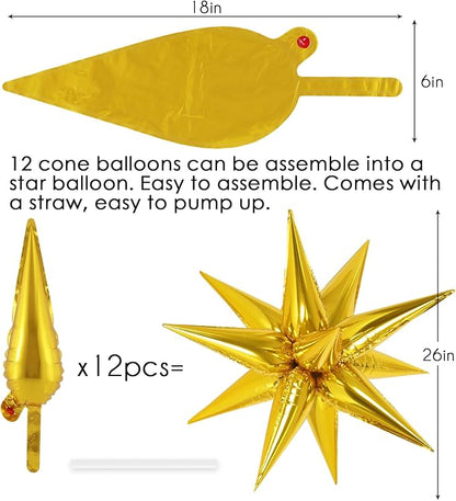 72 Pcs Star Balloons Foil Explosion Balloons Magic 12 Point Star Cone Balloon - Image 6