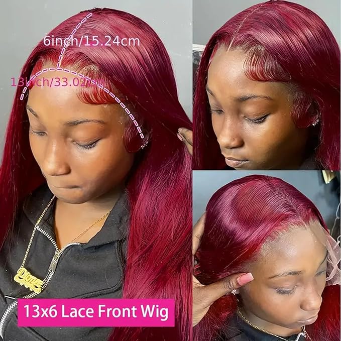 Burgundy Wig Human Hair 32inch 13x6 HD Transparent Lace Straight 99J Red Human Hair Wig Colored Reddish Brown Lace Frontal Wigs 180% Density Pre Plucked