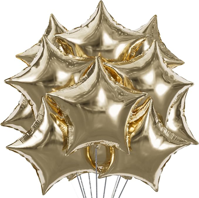 25Pcs Champagne Gold Star Shaped Balloons 18Inch Foil Mylar | Balloon Helium by Unknown