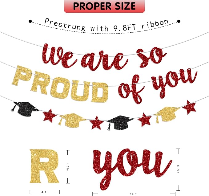We Are So Proud of You Banner Prestrung Red and Gold Graduation Banner - Image 4