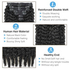 Burmese Curly Clip in Hair Extensions Real Human Hair, 8Pcs Remy Human Hair Clip in Extensions for Women, 100% Natural Soft Human Hair, 120g 12inch #1B Natural Black