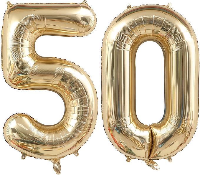 Champagne Gold 50 Balloon Number, 40 Inch Light Gold 50 Balloons Big Foil Mylar by BBPOOL