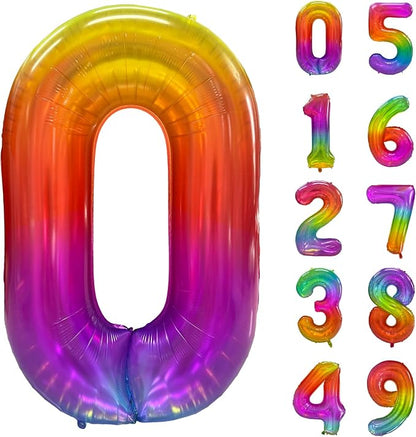 Rainbow Number 0 Balloon 40 Inch Rainbow 0 Balloon Giant Helium Foil Number 0 by Yeodong