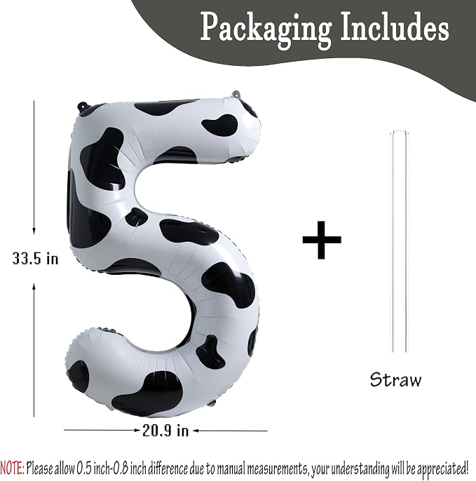 Cow Print Number 5 Balloon, Large 40 Inch Cow Number Birthday Balloons | Helium - Image 4