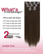 Moresoo Clip in Hair Extensions Real Human Hair Medium Brown Hair Extension Clip ins Remy Human Hair Double Weft Clip in Extensions Medium Brown #4 7pcs/135g 18inch
