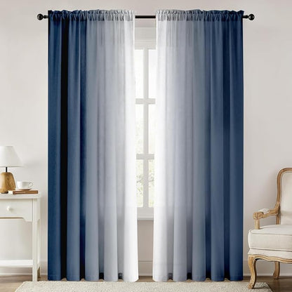 Blue and White Ombre Curtains 84 Inches Length 2 Panels | Light-Filtering - Image 2