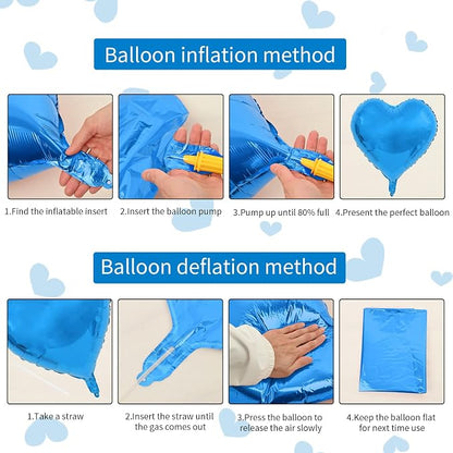 Blue Foil Heart Balloons, Boys Men, Baby Shower, Valentines, Anniversary - Image 3