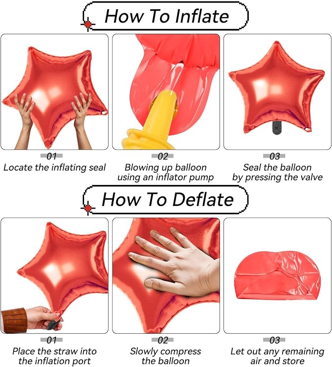 Red Black Silver Star Balloons, 22/18/10 Inch Foil Balloons, Four-Pointed - Image 3