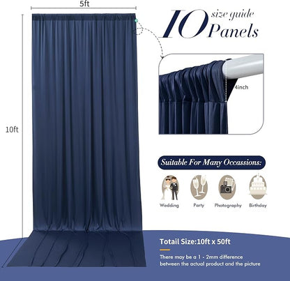 50 ft x 10 ft Wrinkle Free Navy Blue Backdrop Curtain - Image 5