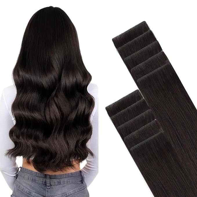 GOO GOO Invisi Edge Tape in Hair Extensions Human Hair, 2 Dark Brown, 10pcs 18inch 25g, Virgin Remy Hair, Seamless Injected Tape, Natural Look