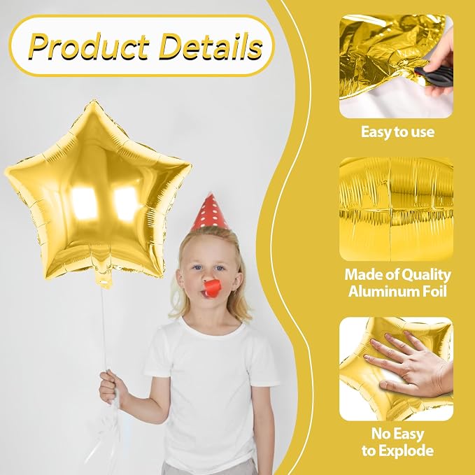 Green and Gold Star Foil Balloon, 18 Inch Metallic Stars Balloons Helium - Image 3