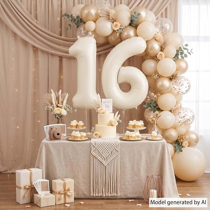 Cream Number 16 Balloon 40 Inch, Foil Numeral - Image 3