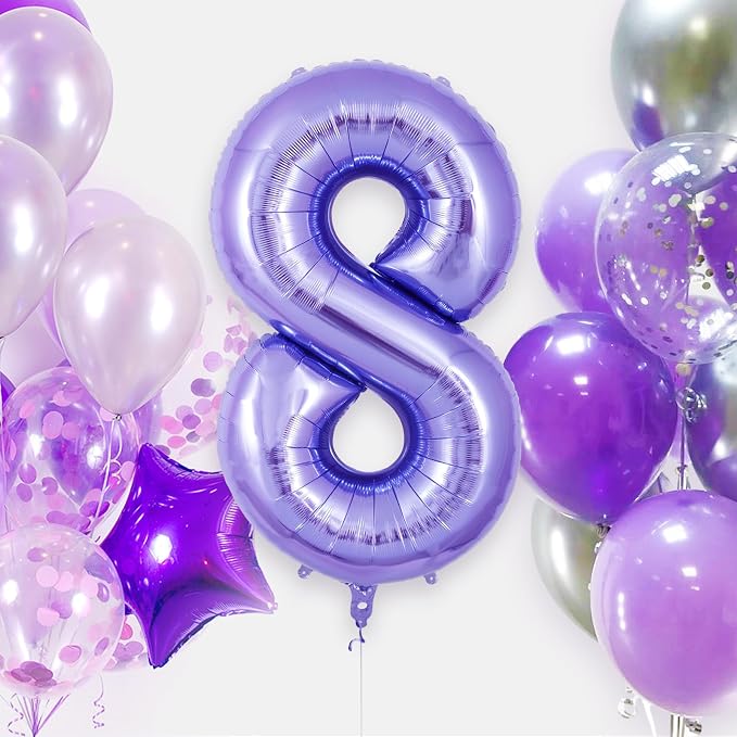 Purple Number 8 Balloon 40 Inch, Big Large Foil Helium Number Balloons - Image 2
