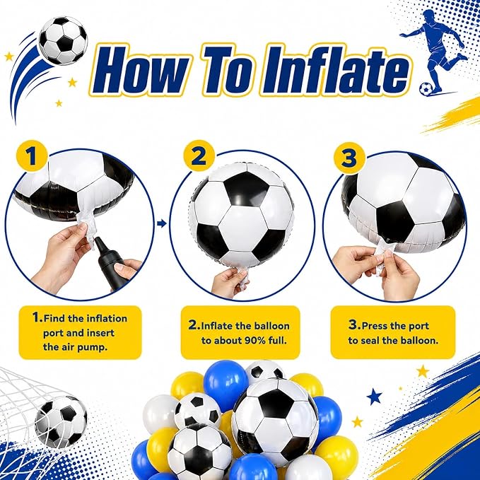 Blue and Yellow Soccer Balloons Set - Image 2