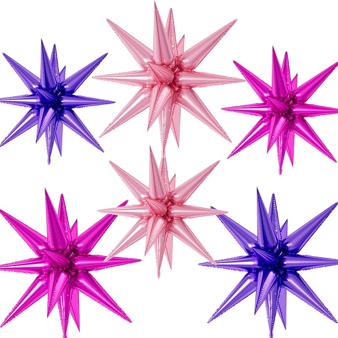 22/27 Inch Hot Pink Purple Star Balloons, Cone Spike Balloon, Aluminum Foil by Paready