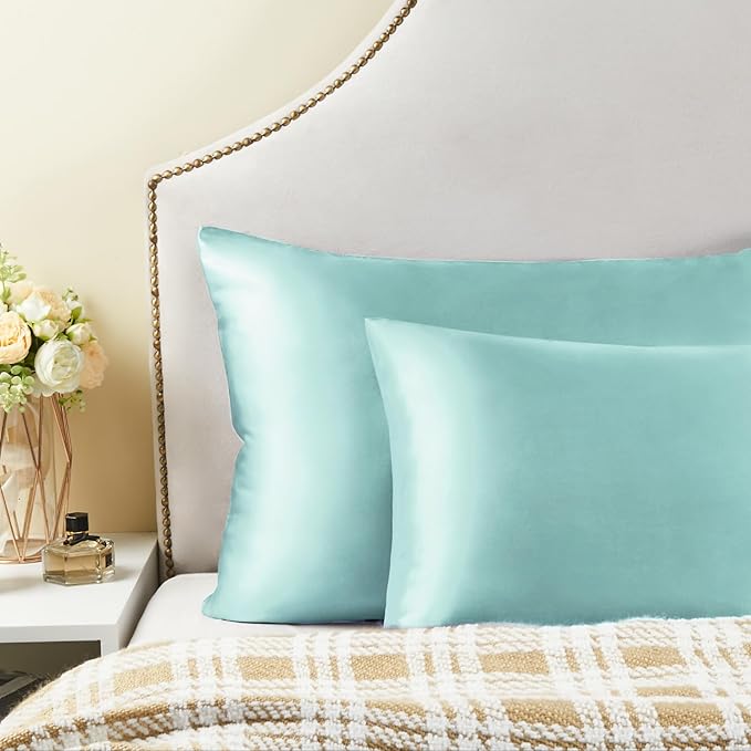 BEDELITE Satin Pillowcase for Hair and Skin, Super Soft Similar to Silk Pillow Cases 4 Pack with Envelope Closure, Cooling Pillowcases for Women Men (20"x26" Standard Size, Blue Grey)