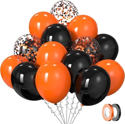 Black and Orange Balloons 60Pcs 12inch | Black Orange Confetti Latex Balloons by KBZVNAF