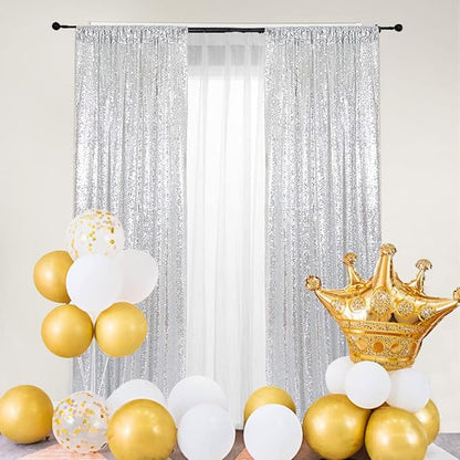PartyDelight Silver Sequin Backdrop Curtains 2x8ft 2 Panels | Sparkly 3mm - Image 7