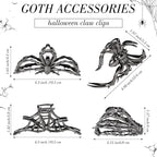 Obeoby 4 Pcs Metal Hair Clips for Women, Large Hair Claw Clips for Thick Long Hair Styling with Spider Webs Skeleton Decor, Goth Accessories Hair Accessories Birthday Valentines Day Gifts (Black)