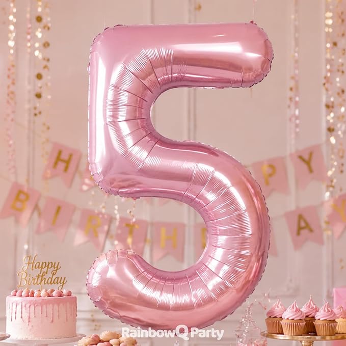 RainbowQ Pink 5 Balloon Number 40 Inch 0-40 Foil Large Balloons | Big Mylar 5 - Image 3