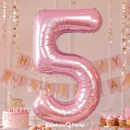 RainbowQ Pink 5 Balloon Number 40 Inch 0-40 Foil Large Balloons | Big Mylar 5 - Image 3