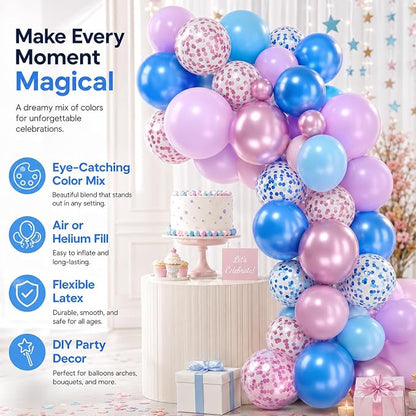 Pink and Blue Balloon, Royal and Metallic Confetti Balloons - Image 2