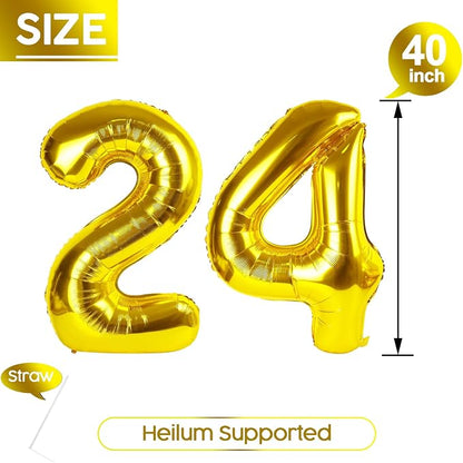 24 Balloon - Gold Birthday Number Balloons, 40 Inch Decorations Men Women | - Image 5
