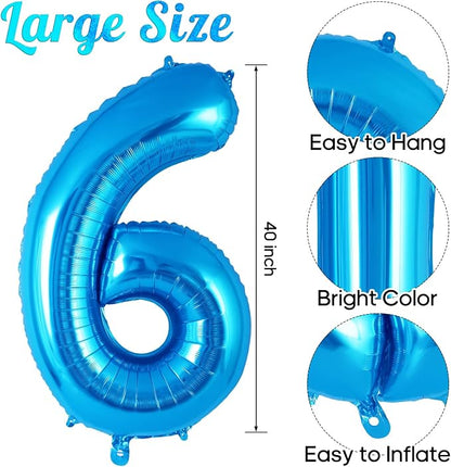 Blue Number 6 Balloon 40 Inch, Big Large Foil Helium Number Balloons, Jumbo - Image 3