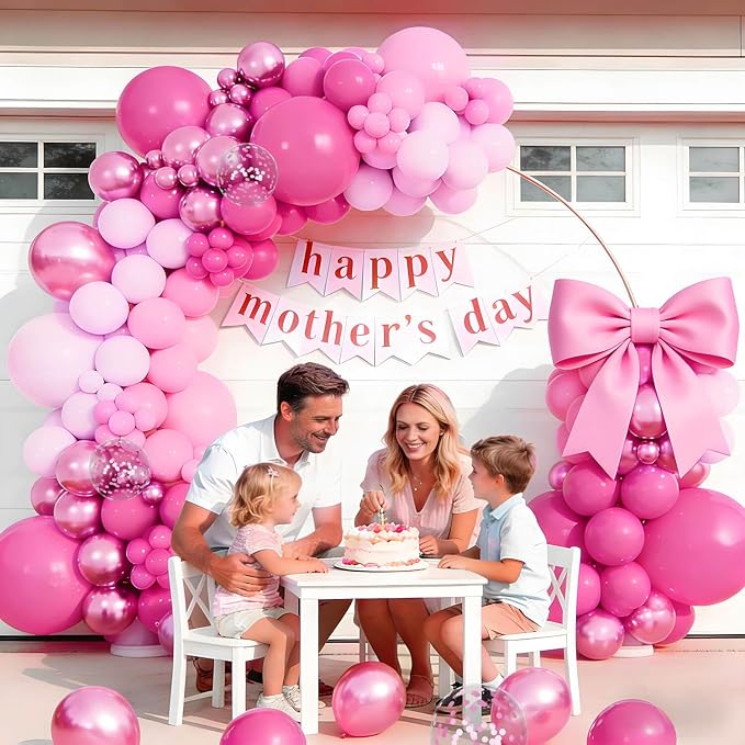 153pcs Pink Balloon Arch Garland Kit, Hot Pink Latex Balloons Metallic Confetti - Image 5