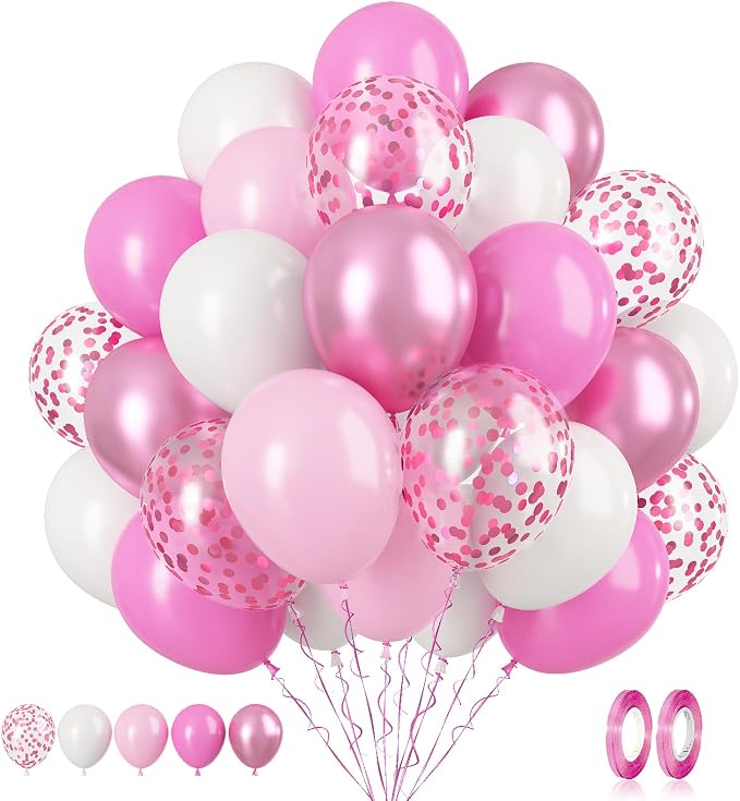 Pink White Balloon Set, Confetti and Macaron Latex Matte Balloons by BIAPIAN