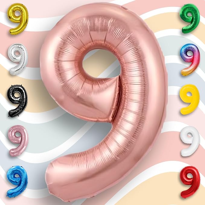 Rose Gold Number Balloon 9 Mylar Foil Macaron Balloons 16 inch - Image 2