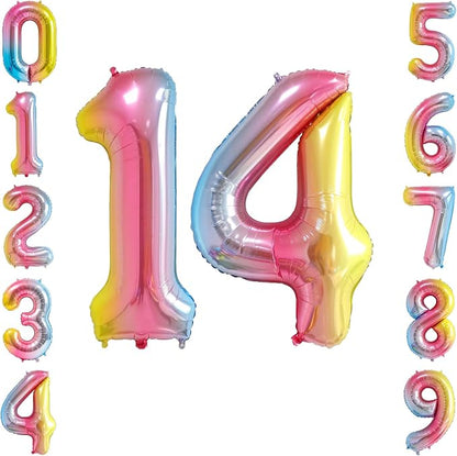 40 Inch Rainbow Foil Number 14 Balloon by TNCDJKPA