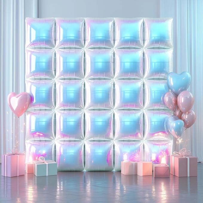 NISOCY 48PCS Iridescent Square Foil Balloons Wall Backdrop | Holographic - Image 8