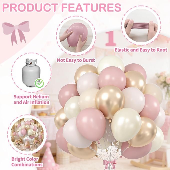 Dusty Pink and Gold Balloons, 12 Inch Apricot Champagne Gold Balloons Helium - Image 3