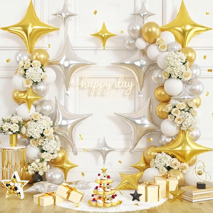 Gold Silver Star Balloons, 26 Inch and 10 Inch Gold Stars Shaped Balloon - Image 4