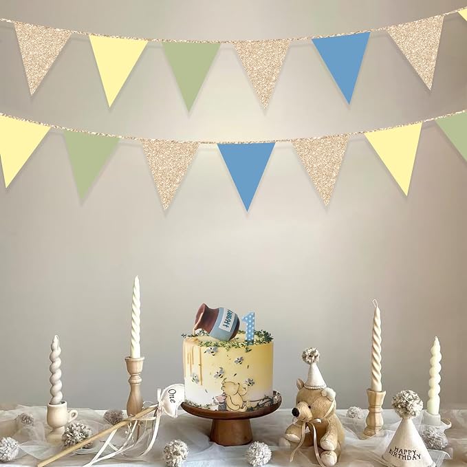 Champagne Gold Dusty Blue Sage Green Yellow Pennant Banner Flag Olive Green - Image 7