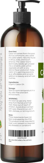 velona USDA Certified Organic Castor Oil - 8 Fl Oz | For Hair, Boost Eyelashes, Eyebrows | Cold pressed, Natural Oil, USP Grade | Hexane Free, Lash Serum, Caster…