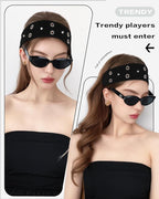 Grommet Headband for Women, Black Triangle Studs 23cm Hollow Out Elastic Hair Band, Eyelets Punk Grunge Stylish Hairband