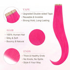 GOO GOO Tape in Hair Extensions Human Hair, Pink, 16inch 25g 10pcs, Colored Tape ins Human Hair Extensions, Silky&Soft Invisible Tape Ins, Hair Highlighted for Party