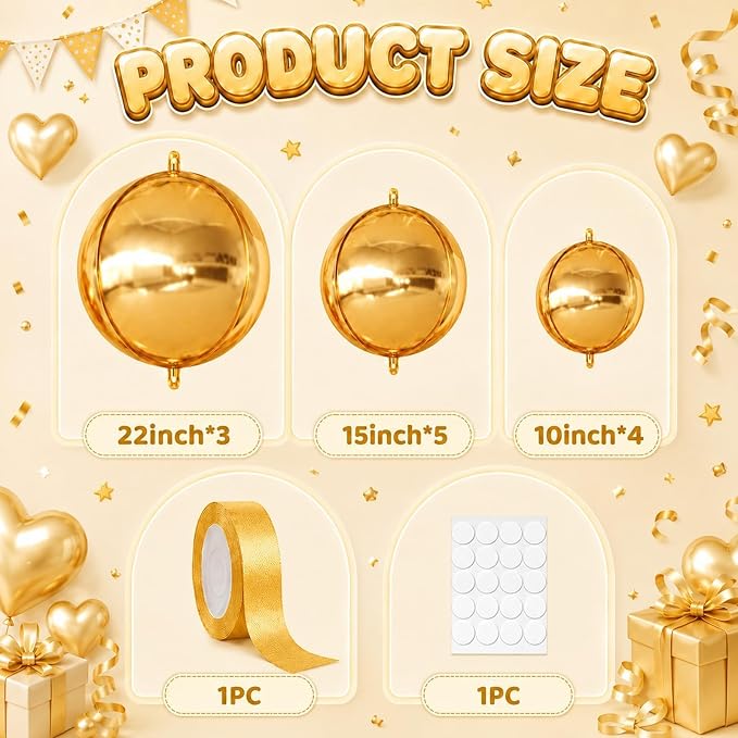 Gold Round Foil Balloons, Hanging Ceiling Balloons - Image 2