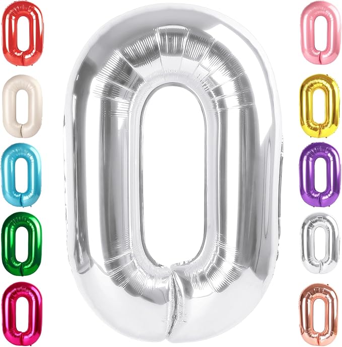 Number 0 Balloons Birthday Decorations, 40In Silver Balloons by Mluchee