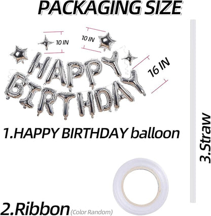 Silver Happy Birthday Banner Balloon Aluminum Foil 16 Inch Letter, 10 Inch Five - Image 3