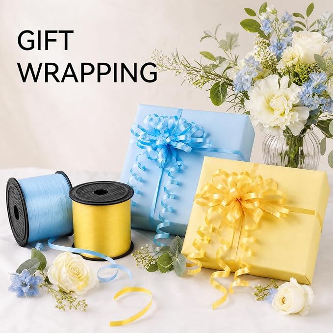 TONIFUL Yellow Pink Green Blue Curling Ribbon Balloon String Gift Wrapping | - Image 3