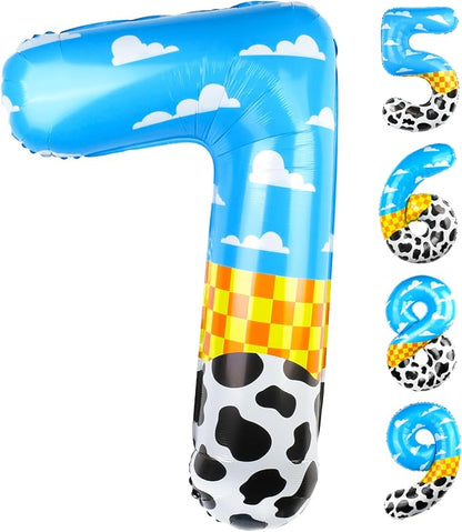 40 Inch Number 7 Balloon Blue Clouds Cartoon Story Balloons Toy Inspired Story by AXBMM