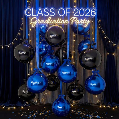 Jenaai 30 Set Graduation Round Foil Balloons Bulk 22 Inch 4d Black and Blue - Image 6
