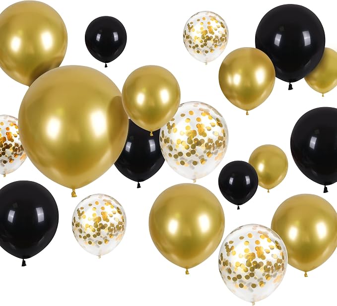 CANREVEL 120pcs Black and Gold Balloons Confetti Metallic Black Gold Latex by CANREVEL