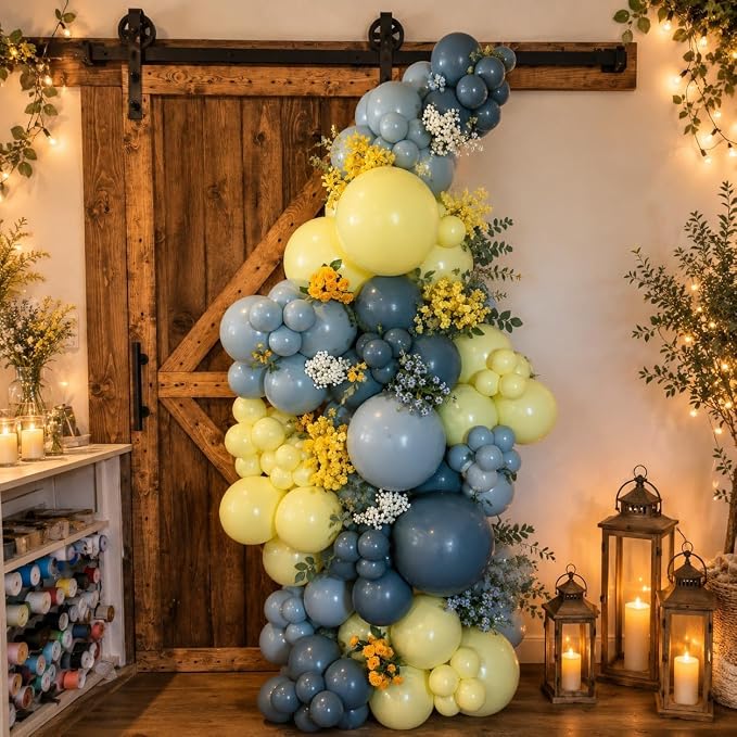 Dusty Blue and Yellow Balloons, 12Inch Slate Pastel Light Blue and Yellow - Image 8