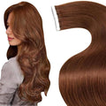 LaaVoo Tape in Extensions Human Hair Auburn Brown Tape in Hair Extensions Skin Wefts Tapes Hair Extension Real Human Hair Auburn Brown 30g 20pcs 12inch