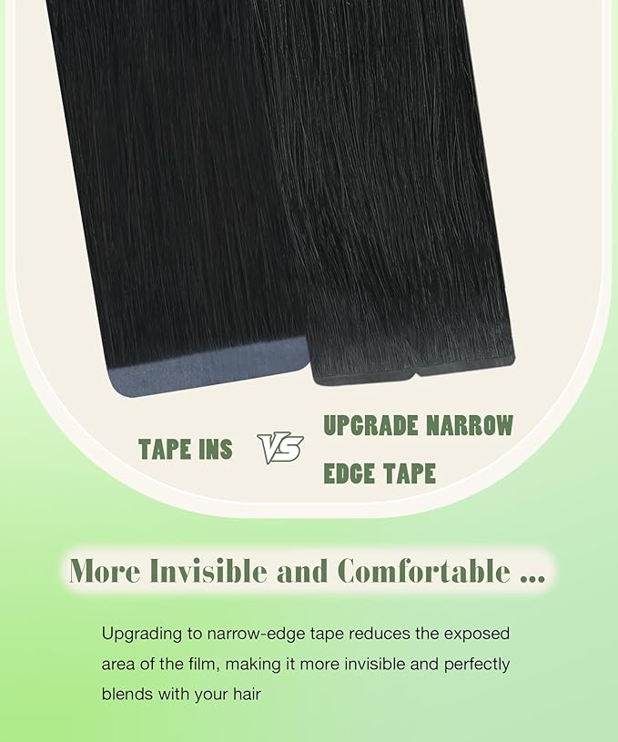 SURNEL Tape in Hair Extension Human Hair Double Drawn Tape Hair Extensions Color 1 Jet Black Remy Tape in Human Hair Extensions 20 inch 20pcs 50g(#1-20)